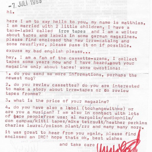 1989 Letter from Matthias Lang