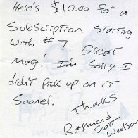 note from Raymond Scott Woolson